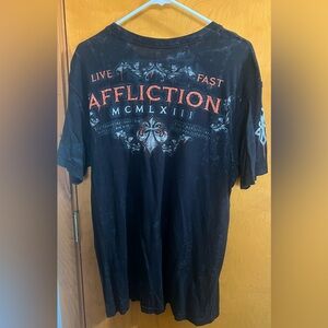 Men’s L Affliction T Shirt Black with Shiny Metallic Writing
